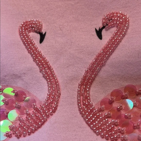 Indigo Soul pink beaded flamingo 3/4 length sleeve cotton shirt Large - Picture 12 of 14